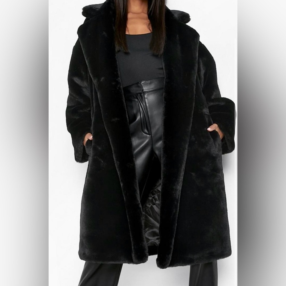 Elegant Black Faux Fur Coat